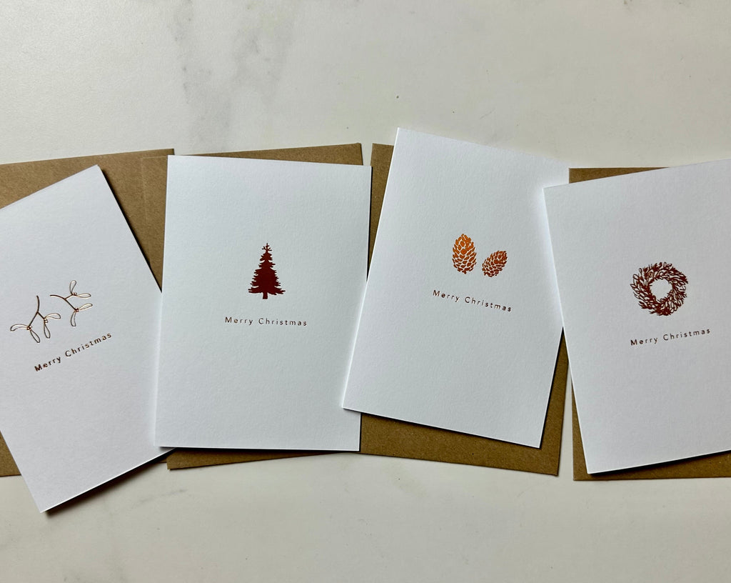 HANDPRINTED COPPER FOIL CHRISTMAS CARDS